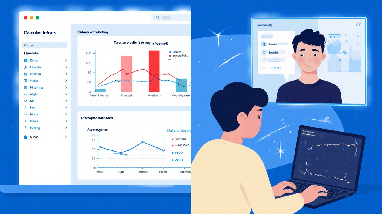 A student using an AI coaching platform with live tutor session and progress analytics.