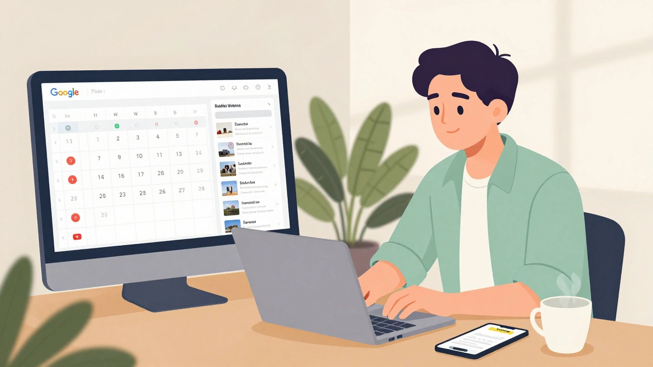 Remote worker managing real estate tasks on laptop and phone in a cozy room.