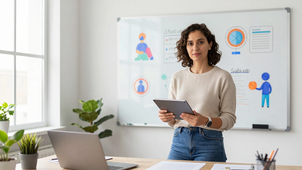 Entrepreneur presenting a startup prototype for aged care services.