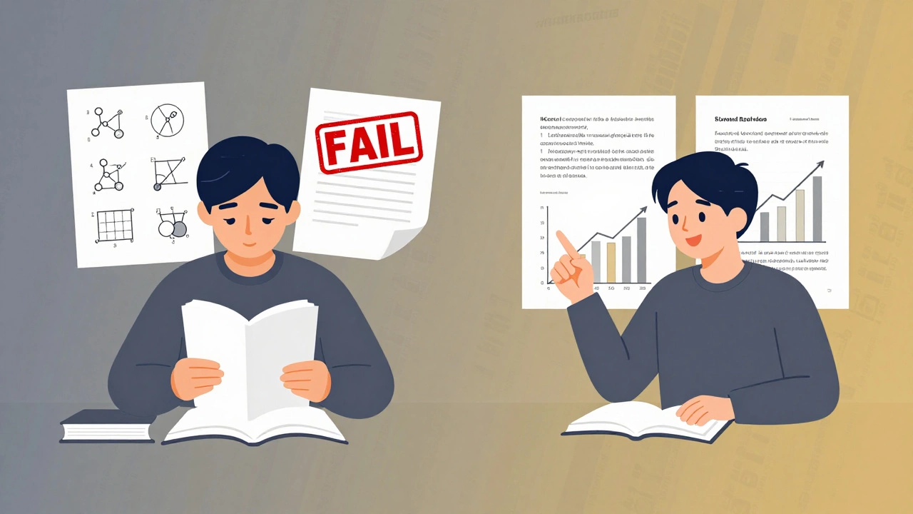 Split image: one side shows neglect of chemistry leading to failure, the other shows consistent study of inorganic topics leading to success.