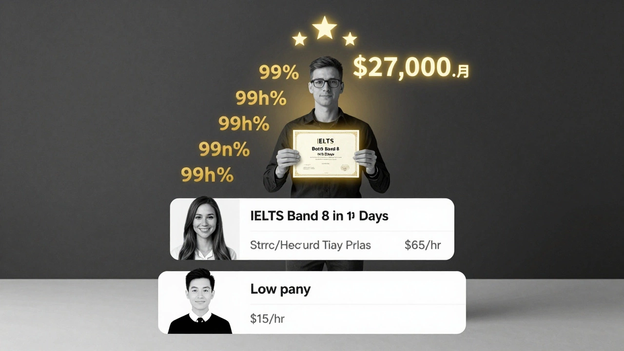 Three tiers of tutors visualized as a pyramid: from low pay to a top tutor earning ,000/month from a high-demand course, symbolizing specialization and results.
