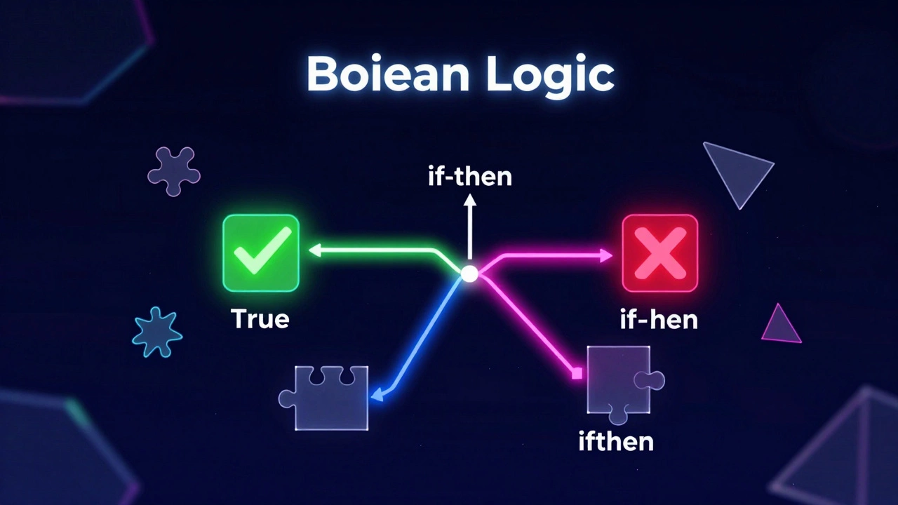 A glowing neon flowchart depicting true and false logical decision paths.