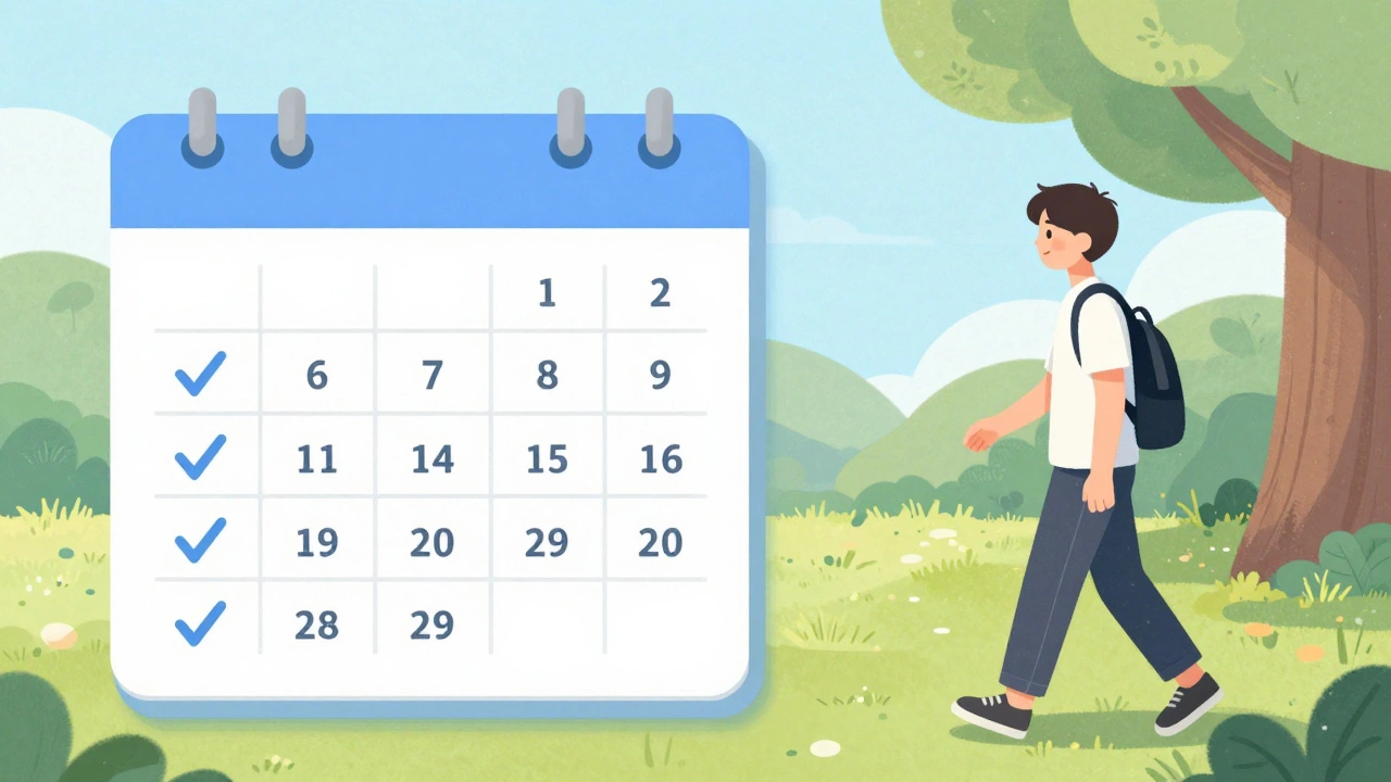Calendar and nature scene showing study balance