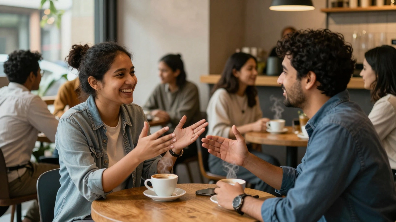 Friendly group conversation at a casual language exchange meetup