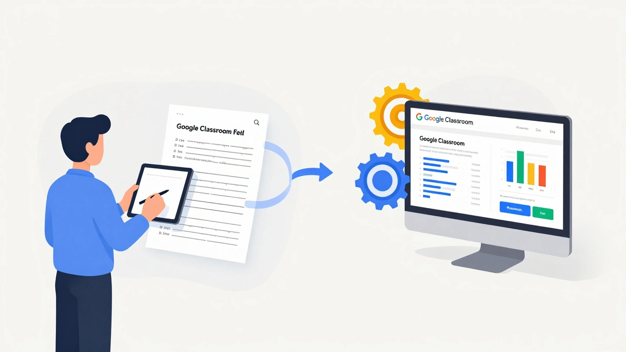Split illustration comparing simple digital assignment workflows with complex traditional systems