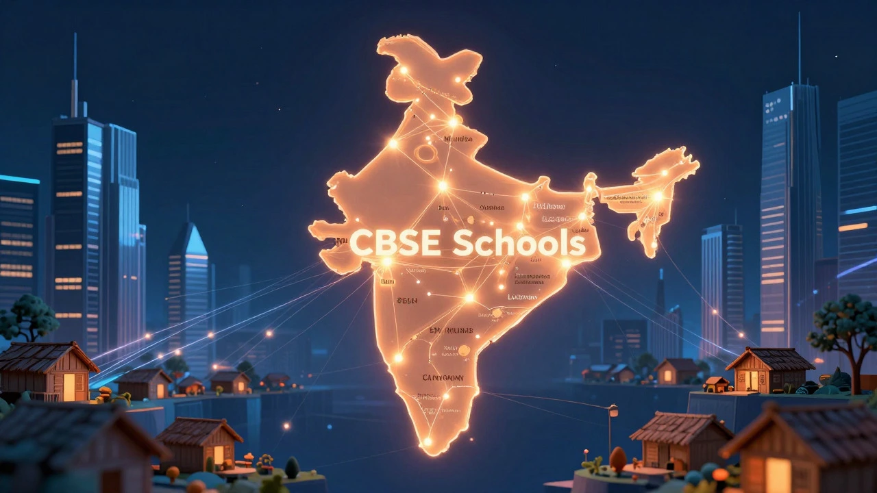 Glowing map of India showing network of connected schools