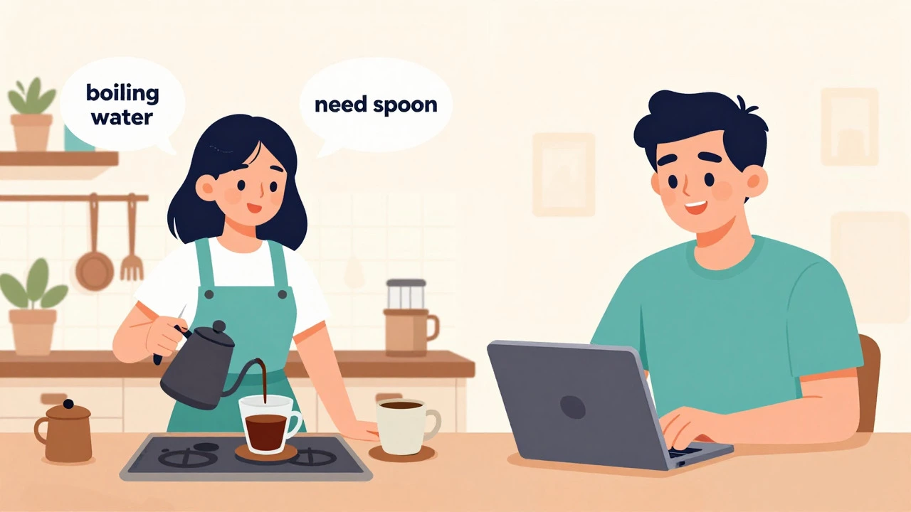 Illustration of self-talk and language exchange for learning English