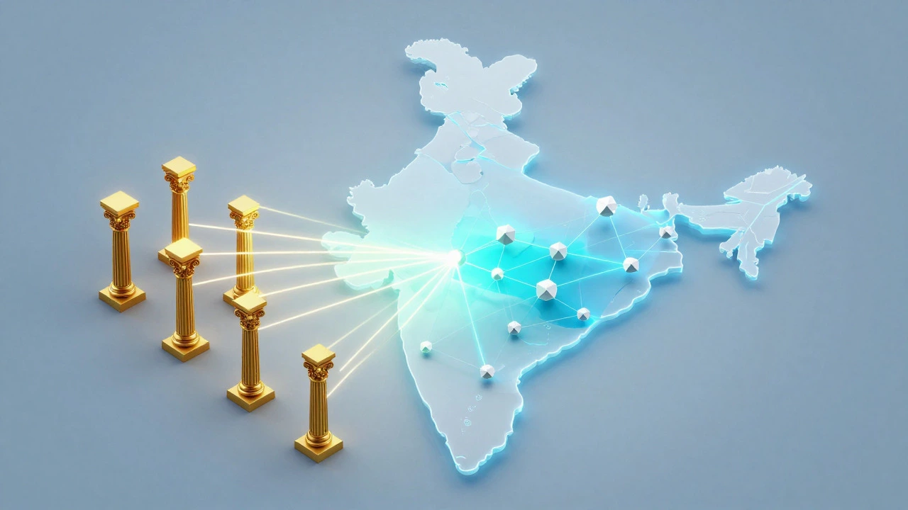 Stylized map of India showing the expansion of IITs from legacy to new locations