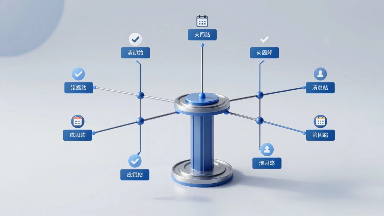 Abstract digital illustration of an organized network of pathways symbolizing structured LMS training.