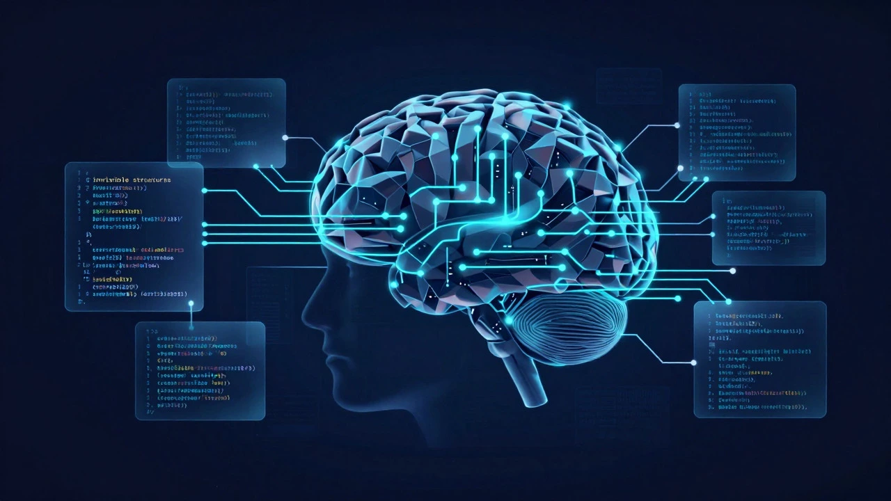 Abstract illustration of a brain turning into digital circuits
