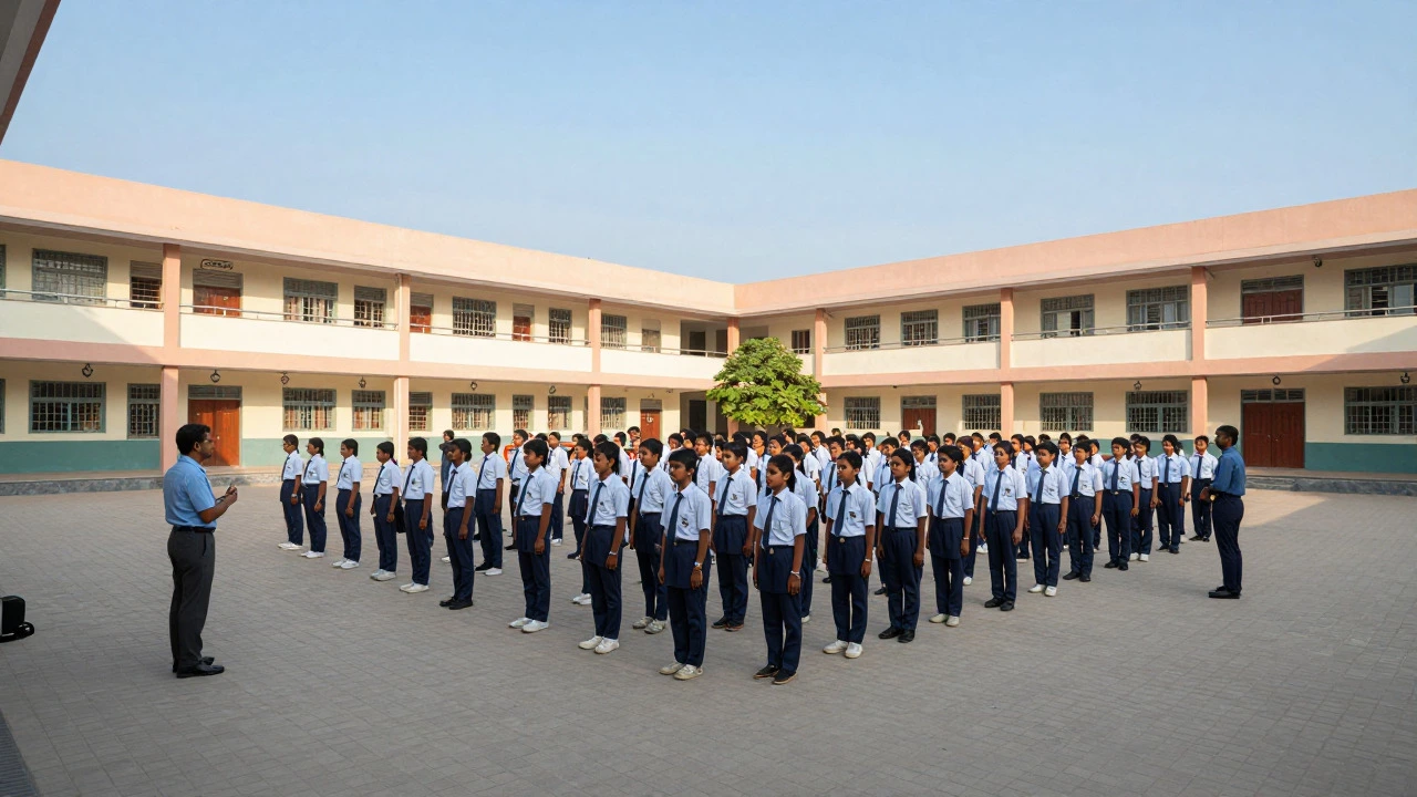 Students assembled at a CBSE school campus